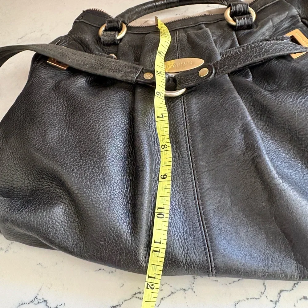 Brahmin Black Leather Pebble Croc Embossed Shoulder Tote Bag Gold Double Handles